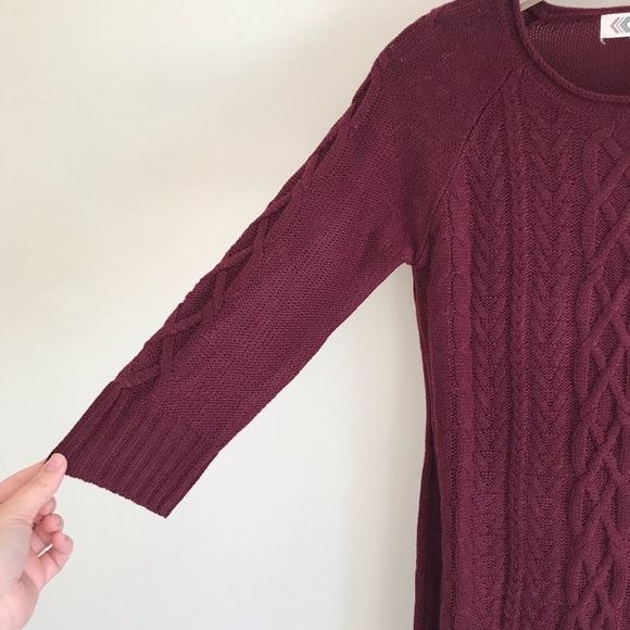 Pink Rose | Maroon Cable Knit Sweater Dress - Picture 3 of 6